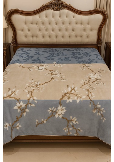 Padişah Vizon Çift Kişilik Battaniye Mavi Krem