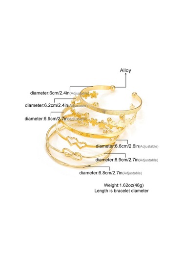 Fosenze Altın Renkli, Ayarı Uçan, Çok Katlı Stackable Bilezik Seti 6 Adet - Kalp, Düğüm, Çiçek Ve "love" Desenleriyle Zengin Tasarım Altın