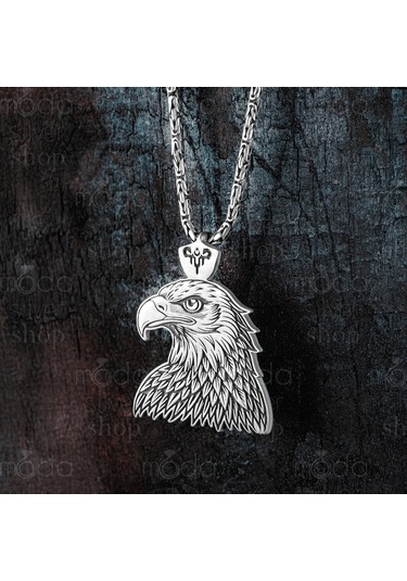 925 Ayar Gümüş Kartal Tasarım Kral Zincirli Erkek Kolye Gümüş