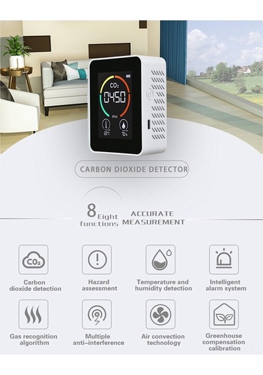 Prestigegoods Ve Sıcaklık Ölçer Nem Lcd Karbondioksit Kalitesi Hava Göstergeli Ekranlı Cihazı Analiz - Om