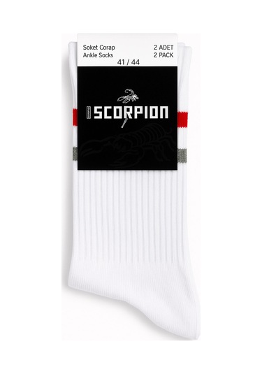 Erkek Siyah Beyaz Soket Çorap 2 Li Set Pamuklu Spor Ve Günlük Kullanım Plus Scorpion Siyah Beyaz