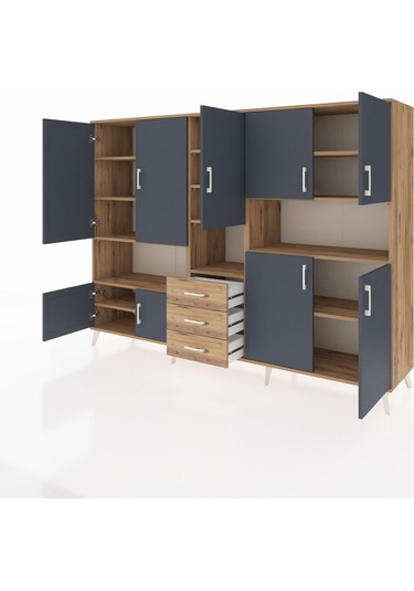 Hyperion Dolap 13 Raflı 3 Çekmeceli 9 Kapaklı 220x44x163 Çam-antr Çam-antrasit/çam