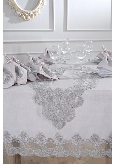 Midye Masa Örtüsü Takımı 26 Parça Gri Gri