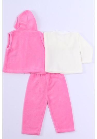 Bebek Polar 3lü Takım Kapşonlu Fermuarlı Nakışlı C23 Pembe