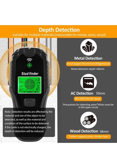 Pazly 5'1 Arada Çoklu Fonksiyonlu Duvar Tarayıcı - Lcd+alarm, Metal/ahşap/kablo/kiriş Tespiti Merkezi/kenarı
