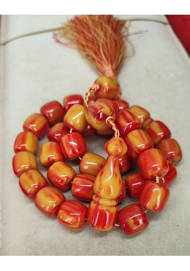 Çubuk Katalin Sarı Kırmızı Hareli Kapsül Model Tesbih