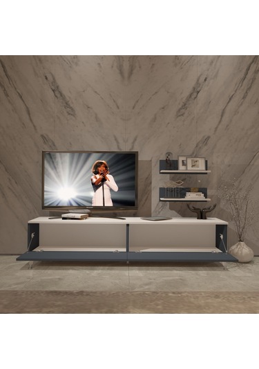Decoraktiv Eko 4 Mdf Std Silver Tv Ünitesi Tv Sehpası Beyaz - Antrasit