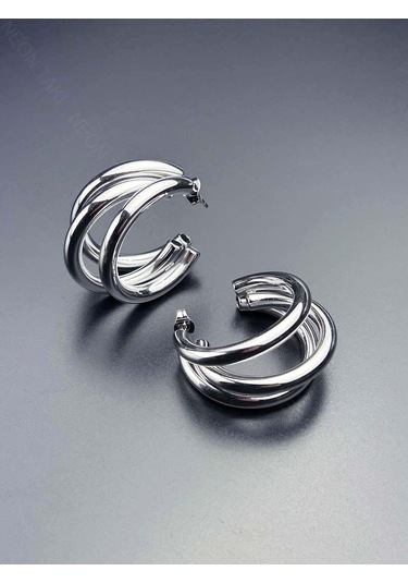 Çoklu Görünüm 3lü Paslanmaz Çelik Küpe 586, Gümüş Renk Gümüş