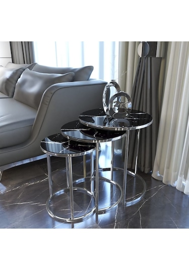 Zigon sehpa,metal zigon sehpa,servis sehpası,çay zigon sehpası,3'lü zigon sehpa,kaliteli sehpa  Renk MERMER DESEN