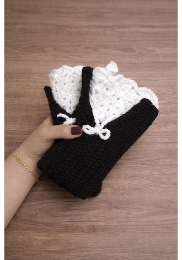 Youngcraft El Örgüsü Vintage Eldiven Beyaz - Siyah