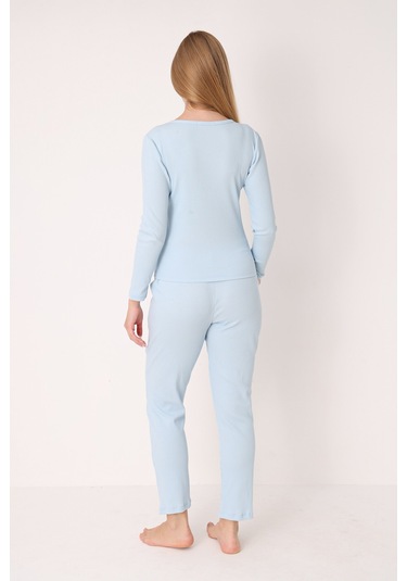 Nbb Kadın Mavi Patlı V Yaka Pijama Takım Mavi
