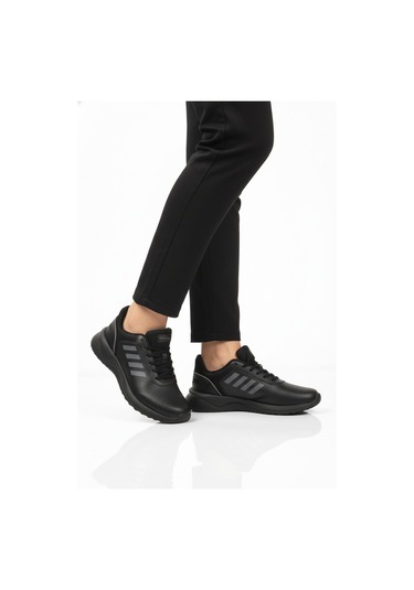 Siyah Bağcıklı Hafif Esnek Unisex Spor Ayakkabı Nereus G Siyah