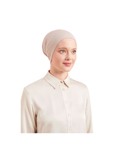 Kadın Tesettür Pratik Hazır Geçme Bone Taş Rengi Taş Rengi