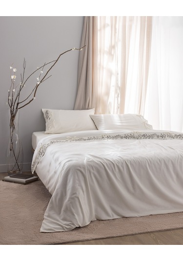 Madame Coco Relief King Size %100 Pamuk Bağlamalı Nevresim Takımı - Ekru/haki Çok Renkli