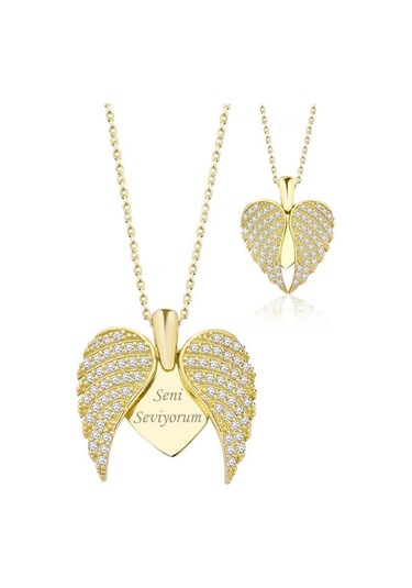 Seni Seviyorum Yazılı Açılır Kapanır Melek Kanadı Gümüş Kolye