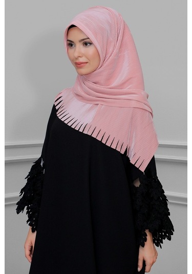 Pudra Pratik Hazır Geçmeli Tesettür Eşarp Fukuro Piliseli Saçaklı (545491388) Pudra