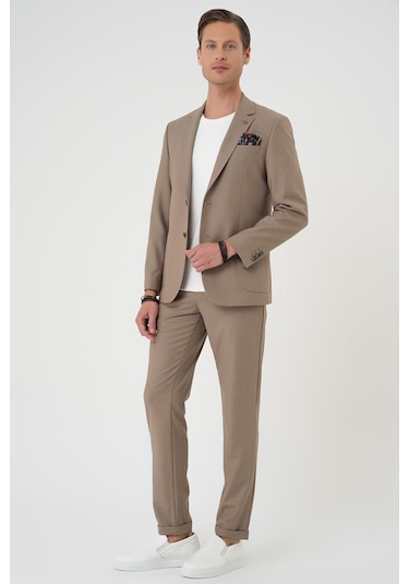 Comfort Fit Mono Yaka Torba Cep Casual Koyu Bej Ceket C 708 Bej