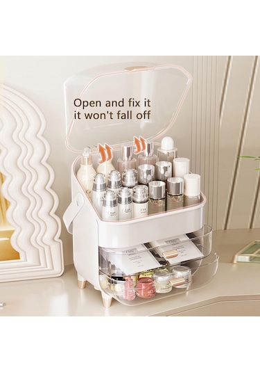 Makyaj Kozmetik Organizeri Şeffaf Kapak 2 Çekmeceli Kozmetik Düzenleyici Organizer Krem