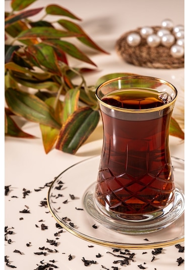 Mest Serin 12 Parça 6 Kişilik Yaldızlı Çay Bardağı Seti 132 Cc - Lüks Ve Zarif Serin Gold Diğer