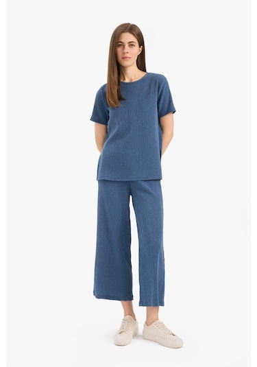 DeFacto Regular Fit 2'li Bürümcük Takım Kısa Kollu Tişört Esnek Belli Kapri Alt F1475AX25SPIN103 DeFacto Regular Fit 2'li Bürümcük Takım Kısa Kollu Tişört Esnek Belli Kapri Alt F1475AX25SPIN103