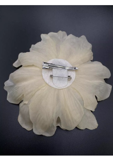 Amely Rid Kumaştan Büyük Çiçek Fiyonk Broş Tokalı 236336079 Bej