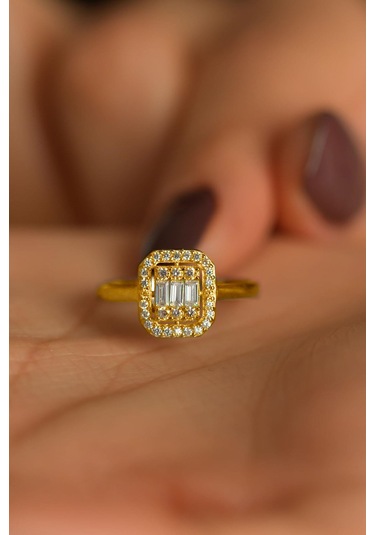 Erdobia 925 Ayar Zirkon Taşlı Gold 3 Sıra Ayarlanabilir Baget Gümüş Yüzük