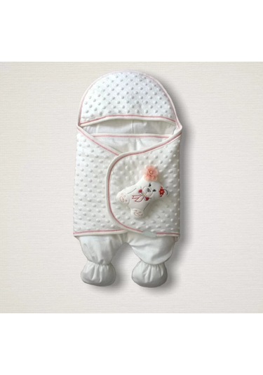 Yenidoğan Oyuncaklı Topçikli Kız Erkek Bebek Ayaklı Kundak Bebek Battaniyesi Ekru Çok Renkli