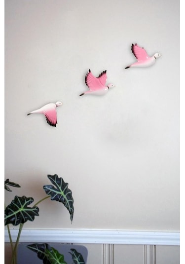 Dekoratif Üçlü Güvercin Duvar Süsü Üçlü Kuş Ev Dekoru (479811067)