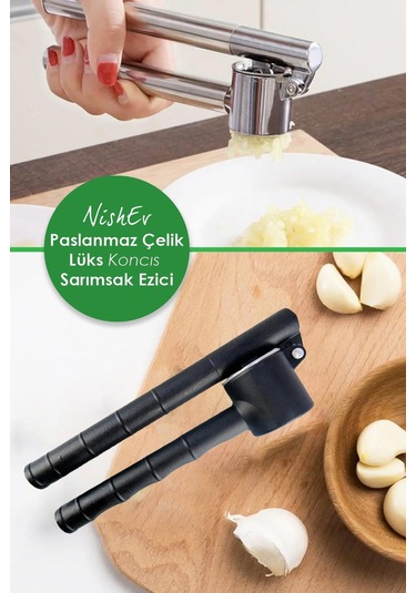 Nishev Koncis Sarımsak Ezici / Paslanmaz Çelik Sarımsak Sıkacağı Siyah