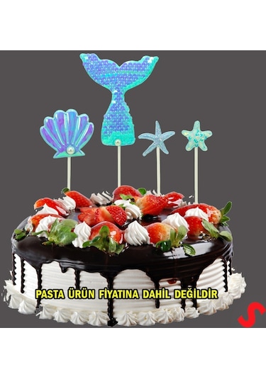 Deniz Kızı Pul Payetli Pasta Süsü, 4'lü Set - Mavi
