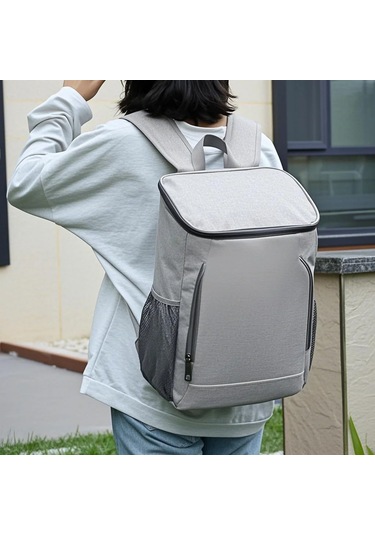 Symbee 24l Isı Ve Soğuk Saklama Özelliği Yüksek Kapasiteli Oxford Kumaş Çift Askılı Pansiyon Sırt Çantası - Gri Leakproof, Reflektör Şeritli, Dış Mekan Piknik Kamp İçin Gri