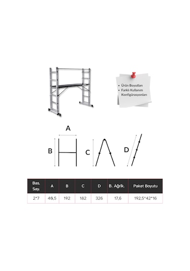 Endokon 2 7 192 Cm Portatif Alüminyum İskele Merdiven Kombinasyonu
