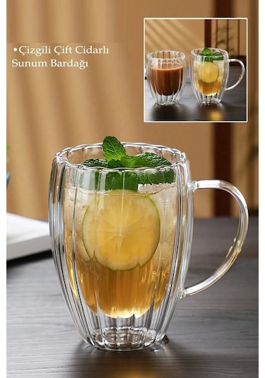 Burgulu Origami Stil Termisil Cam Bardak Çay Süt Kahve Kupası Sıcak Soğuk Sunum Bardağı 6 Adet
