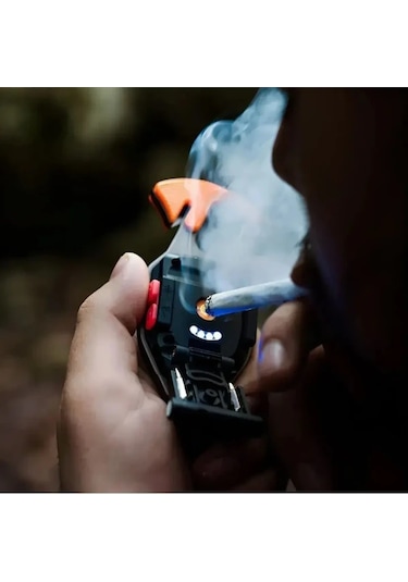 Q-max Çok Fonksiyonlu Mini Led Lamba Anahtarlık Ve Çakmak Usb Şarjlı Kamp İçin Taşınabilir Tam 7 Modlu Siyah