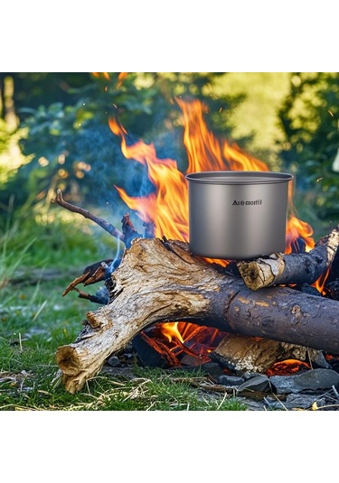 Yifomall Titanyum Tencere 750ml, Hafif Ve Dayanıklı, Çıkışlı Kullanıma Uygun, Kamp Ve Ev İçin Uygun Gümüş