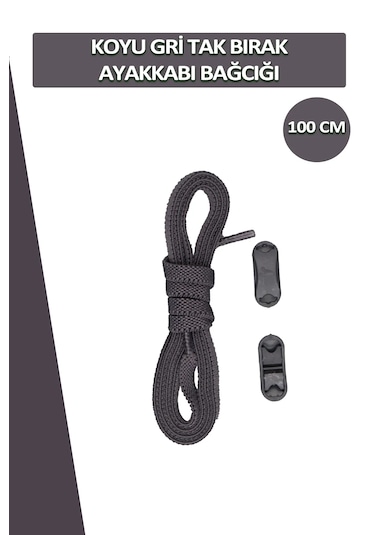 Elastik Koyu Gri Akıllı Bağcık Tak Bırak Ayakkabı Bağcığı 100cm Koyu Gri