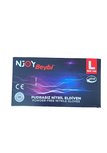 Beybi Nitril Pudrasız Muayene Eldiveni Large Siyah 100'lü