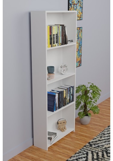 5 Raflı Kitaplık Arkalıklı Geniş Raf Kütüphane 170 Cm Beyaz