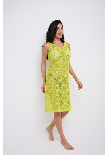 By Papi Pamuk Dantel Elbise Fıstık Yeşili