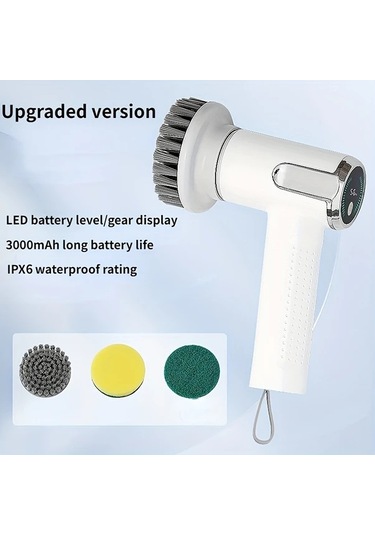 Xuweiwei Elektrikli Temizleme Fırçası Elde Taşınabilir Güçlü Kablosuz Güç Seviyesi Ekranıyla Güncellenmiş Sürüm Yüksek Çözünürlüklü Dijital Ekran Ayarlanabilir Hız Büyük Kapasiteli Pil Su Geçirmez