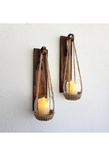 Ceviz Renkli, Led Mumlu Aplik 2’Li Set