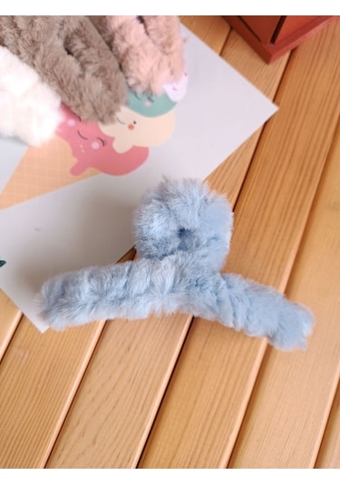 Peluş Tüylü Mandal Toka - mavi Çok Renkli