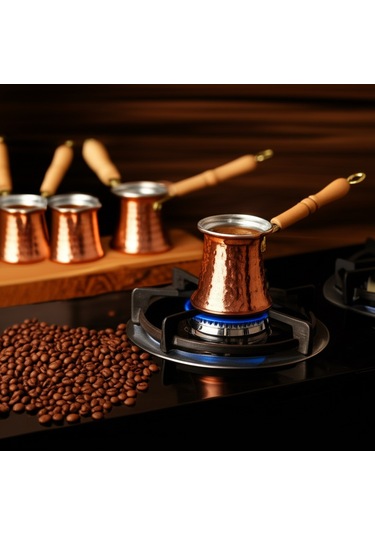 Ludıa 5 Farklı Ölçüde Kalaylı Dövme Bakır Cezve Seti Kahve Seti