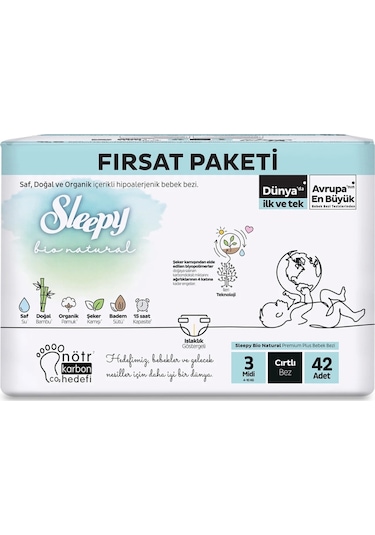 Sleepy Bio Natural Bebek Bezi Fırsat Paketi 3 Beden 42 Adet