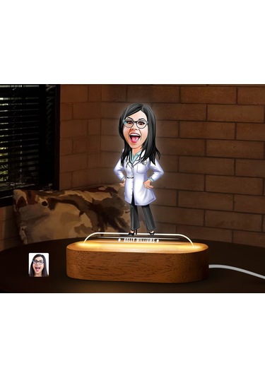 Bk Gift Kişiye Özel Kadın Doktor Karikatürlü Dekoratif 3d Biblo Led Işıklı Gece Lambası-1, Arkadaşa Hediye Kobitmeyen138306 Bk Gift