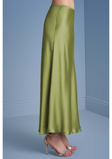 Evaze Yeşil Saten Etek Yeşil