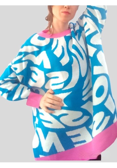 Boutique Venüs Kadın Kazak Desenli Oversize Çok Renkli Standart B Çok Renkli