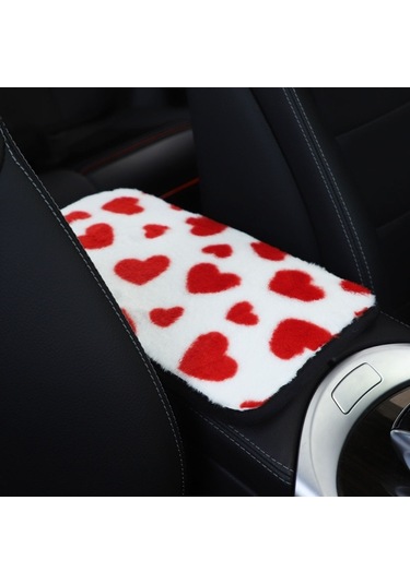 Sones Peluş Kalp Desenli Araç Orta Konsol Kapak Matı 32x19cm Kırmızı
