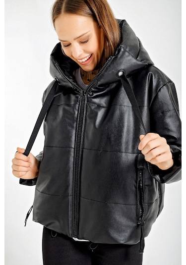 5114 Oversize Deri Mont - Siyah 001