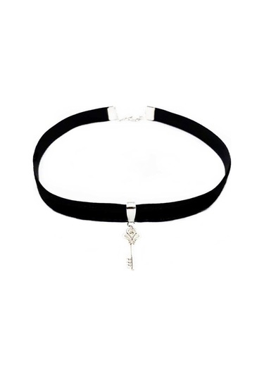 Siyah Renk Kadife Kadın Anahtar Choker Kolye Renkli 82411091